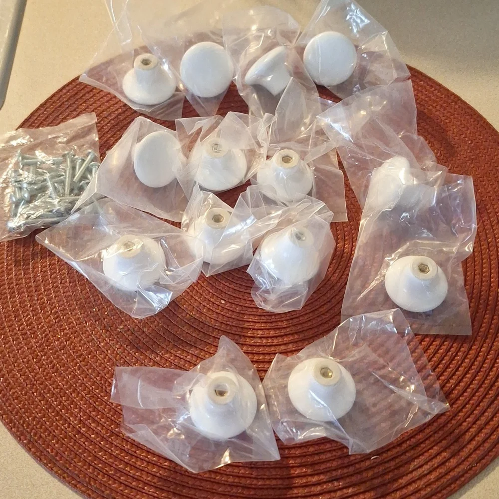 14 Round White Cabinet Pull Handles